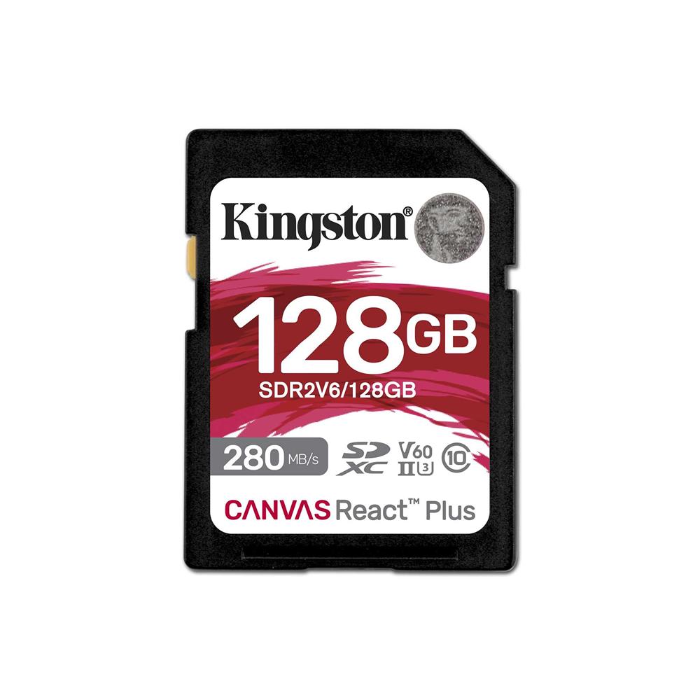 Kingston%20SDR2V6-128GB%20Canvas%20React%20Plus%20SDXC%20UHS-II%20280R-100W%20U3%20V60%20for%20Full%20HD-4K%20SD%20Hafıza%20Kartı