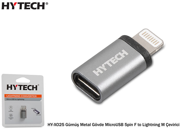 Hytech%20HY-XO25%20Gümüş%20Metal%20Gövde%20MicroUSB%205pin%20F%20to%20Lightning%20M%20Çevirici