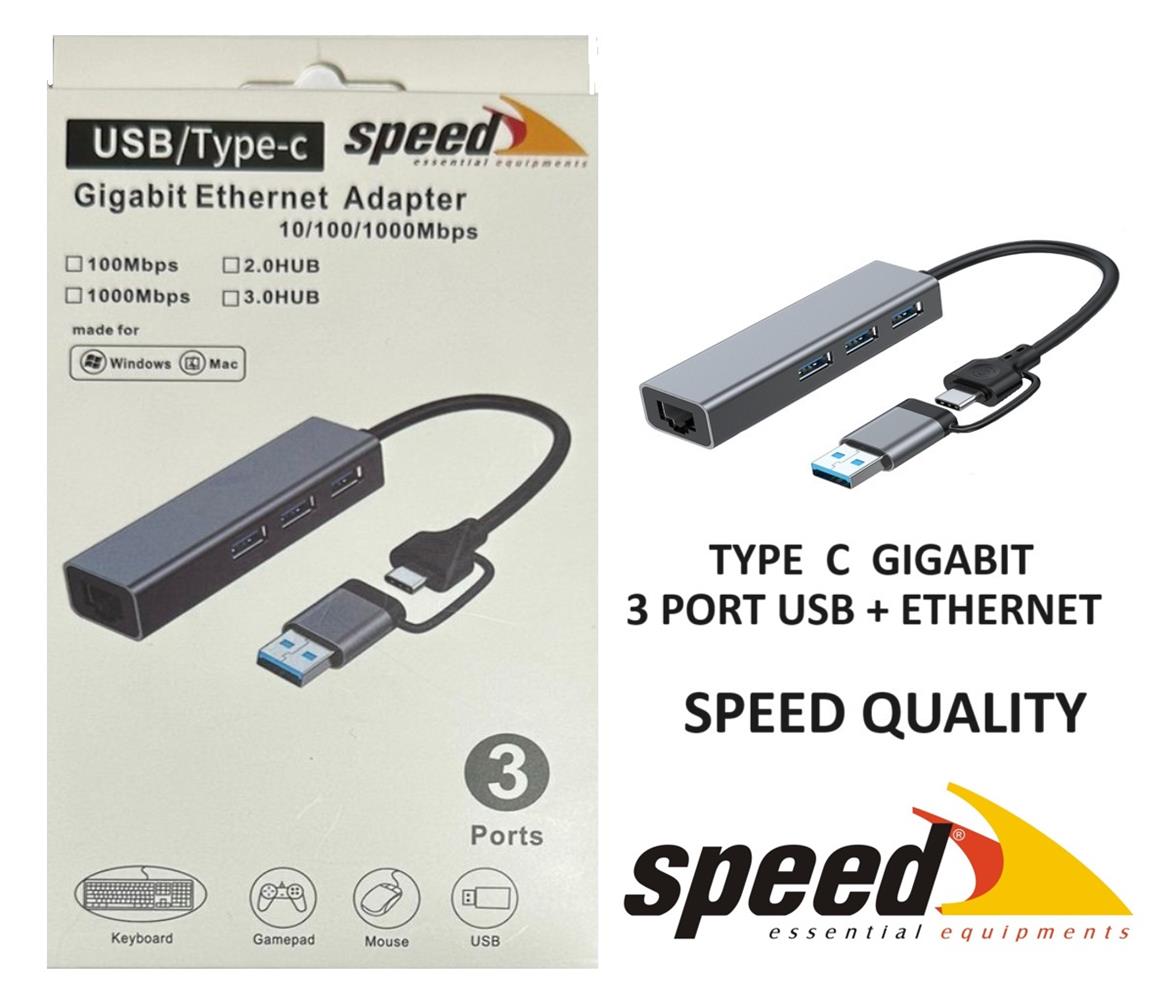 Speed%20UET01%2010-100-1000%20USB%20-%20Type%20c%203%20Port%20USB%203.0%20Çoklayıcı%20Gigabit%20Ethernet%20Çevirici