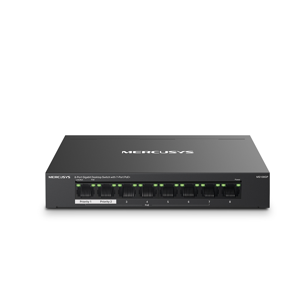 Tp-Link%20Mercusys%20MS108GP%207%20Port%2010-100-1000%20Mbps%20Poe+%20Switch%20Metal%20Kasa