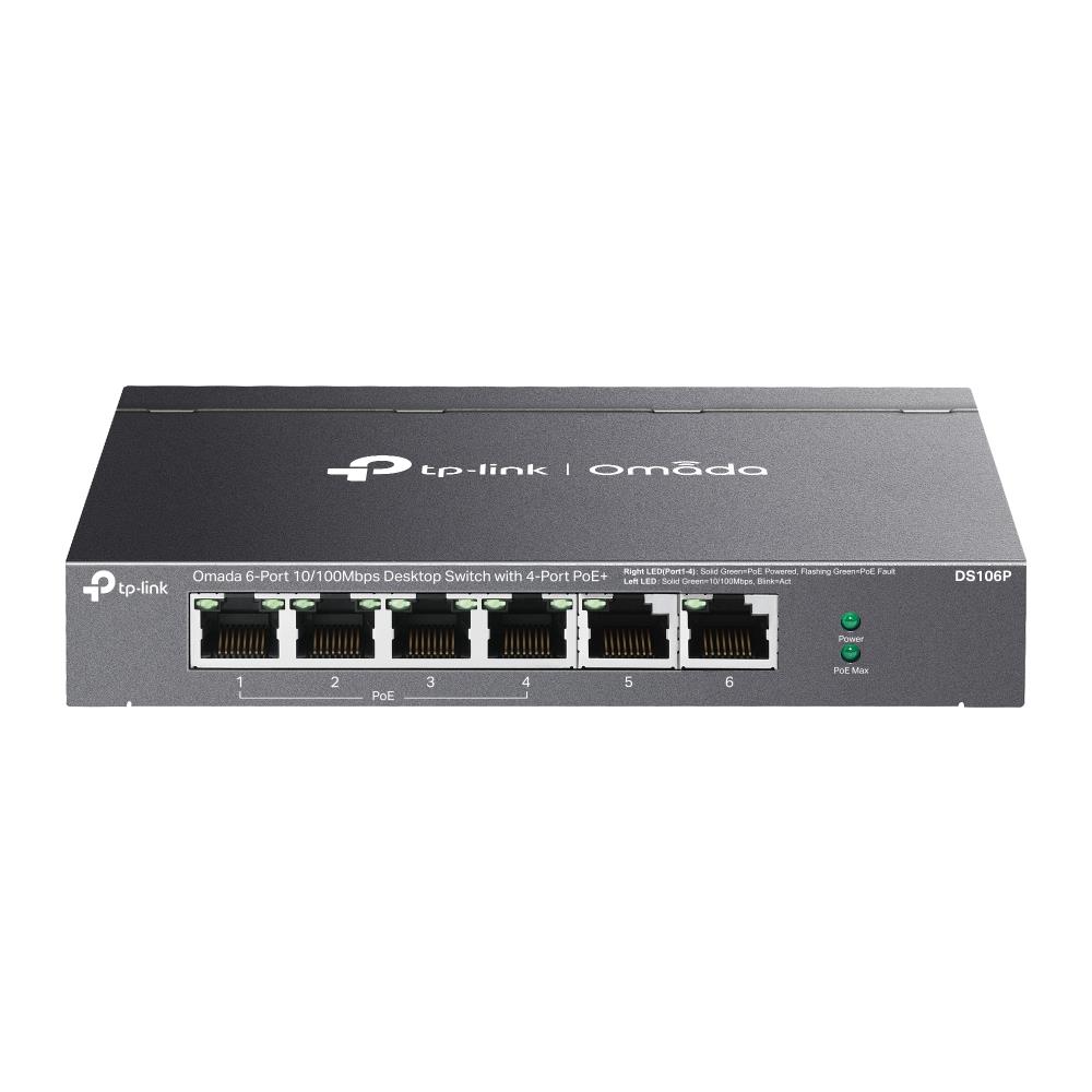 Omada%20Tp-Link%20DS106P%204%20Port%2010-100%20Poe+%202%20Port%2010-100%20Mbps%20Uplink%20Switch%20Çelik%20Kasa%20Rack%20Mount