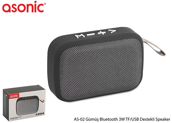 Asonic%20AS-02%20Gümüş%20Bluetooth%203W%20TF-USB%20Destekli%20Speaker