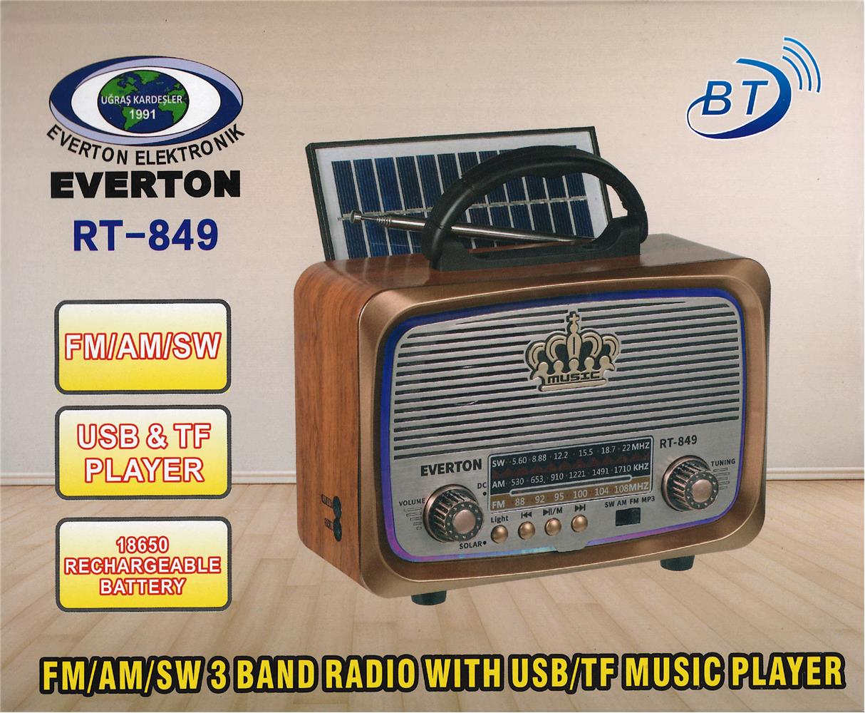 Everton%20Rt-849%20%20Bluetooth%20Fm-Usb-Tf-Aux%20Şarjlı%20Nostaljik%20Radyo%20Güneş%20Panelli