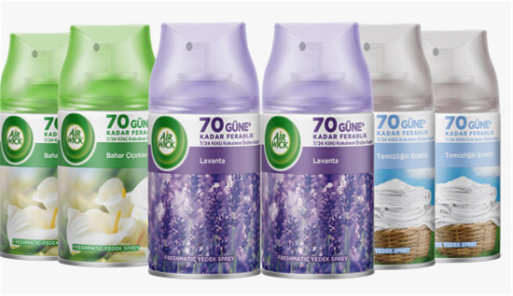 Airwick%20250ml%206lı%20(Lavanta-Bahar%20Çiçekleri-Temizliğin%20Esintisi)%20Oda%20Kokusu%20Sprey(Makina%20Yedek%20Sprey)