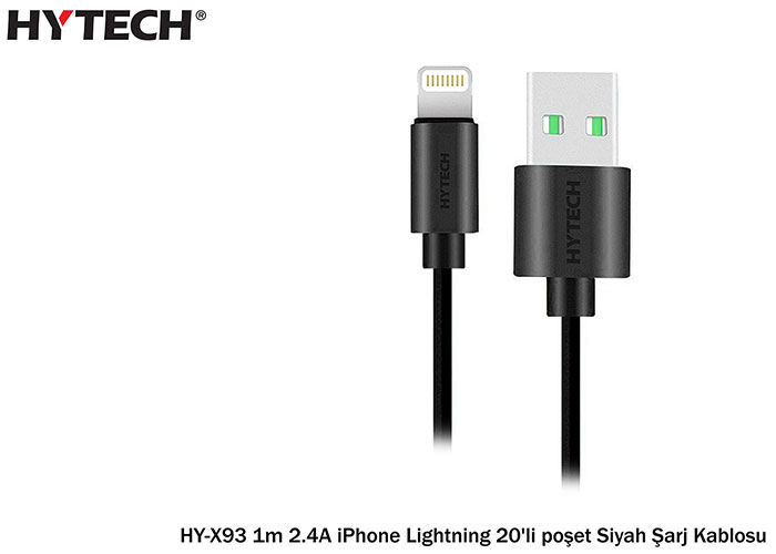 Hytech%20HY-X93%201m%202.A%20iPhone%20Lightning%20Şarj%20Kablosu%20Siyah