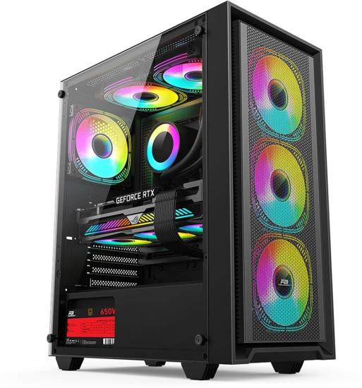 PowerBoost PB-P802AB 650w 80+ Bronze USB 3.0, ATX Mesh, RGB fan Siyah Kasa