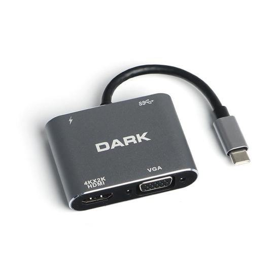 Hytech HY-USBC80 4K@30Hz Gri Metal 2xUSB3.0 1xHDMI, 1xPD 10-100-1000M Type C Adaptör