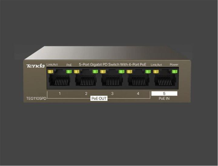 Tenda G0-5G-PoE 5 Port 4 Port Poe+ 10-100-1000 Switch Çelik Kasa POE Router